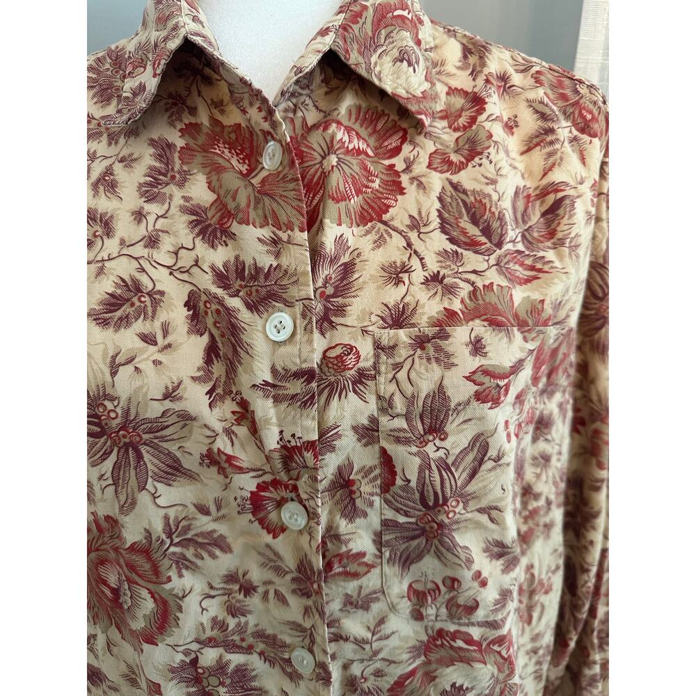 Liz Sport Large 100% Cotton Button Front Floral Toile Shirt Cottagecore 90s Y2K - Picture 2 of 9